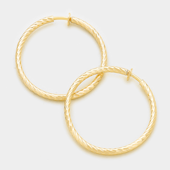2.25" Textured Metal Hoop Clip-On Earrings (Pair)