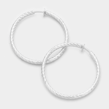 2.25" Textured Metal Hoop Clip-On Earrings (Pair)