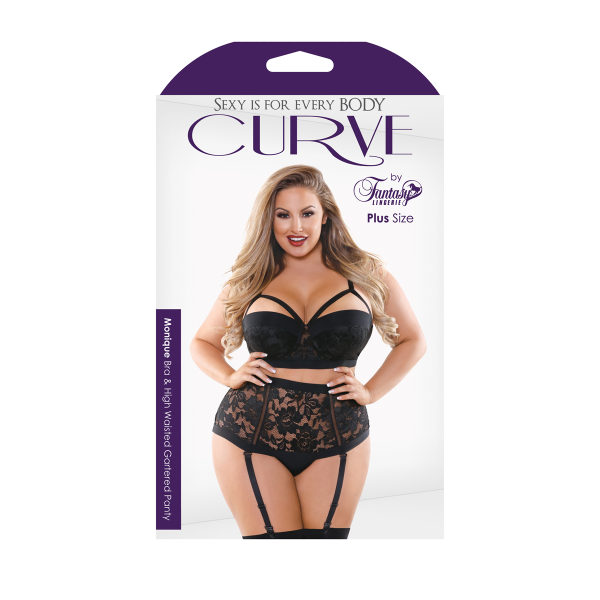 Monique Cage Bra & Garter-Panty Set (Black)