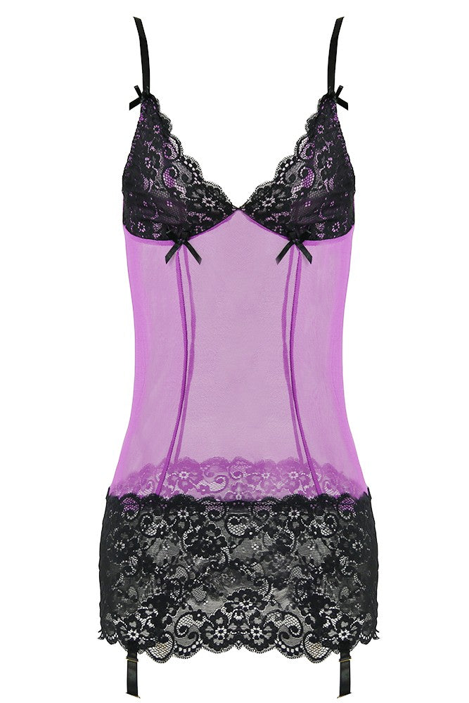 Mesh and Lace Chemise (Black and Purple)